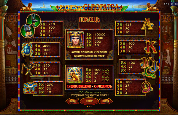 Игровой автомат Riches of Cleopatra - несметные богатства фараонов в казино Вулкан