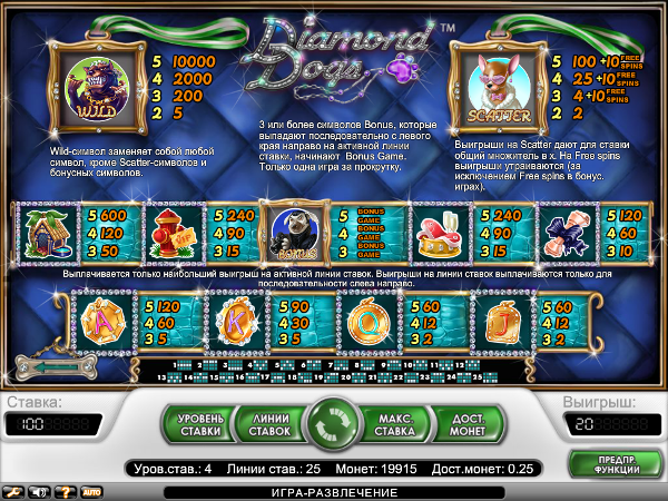 Игровой автомат Diamond Dogs - звездная атмосфера в казино Джойказино