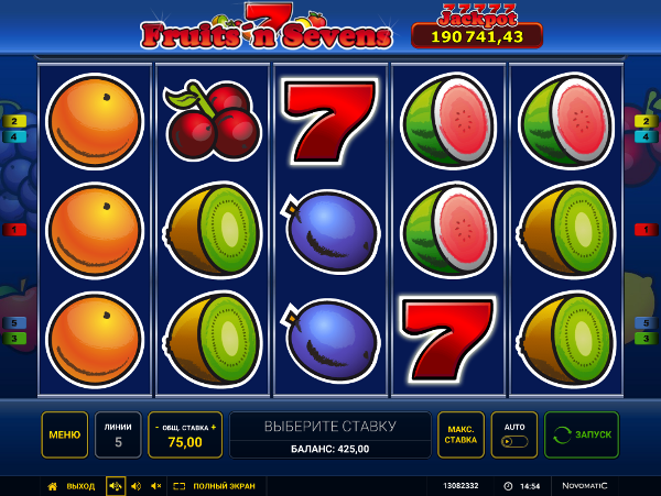 Игровой автомат Fruits'n'sevens - замечательные выигрыши в казино Вулкан Платинум